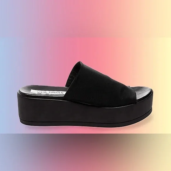 Steve Madden Black Platform Slide Sandals - Picture 2 of 3